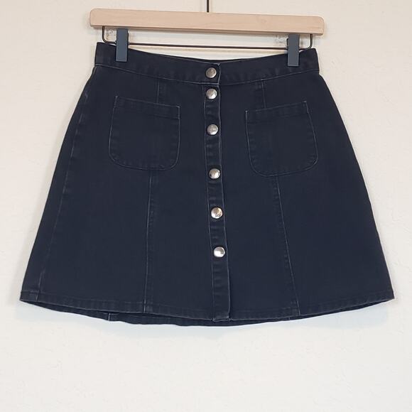 BDG Urban Outfitters Black Denim Button Front Skirt Women's Small Western Goth - Picture 2 of 9